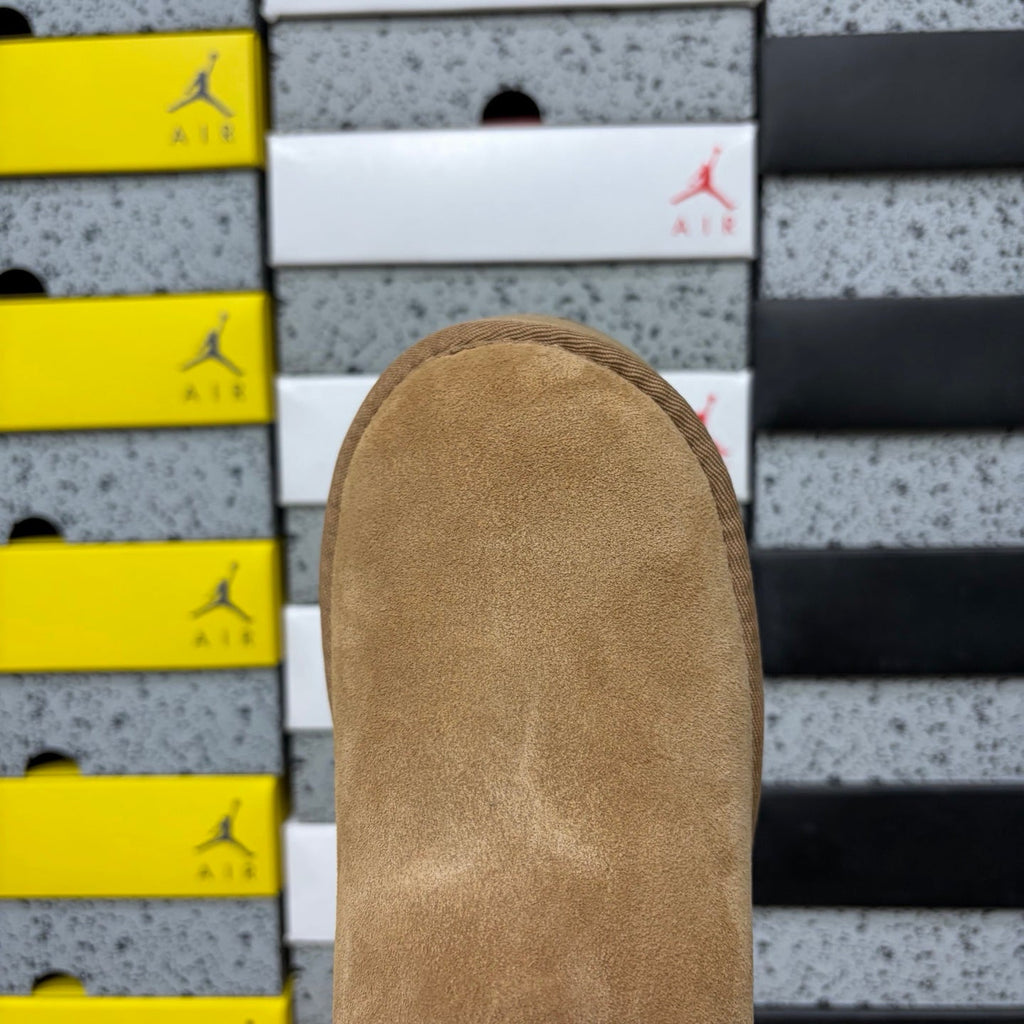 UGG Classic Mini Weather Hybrid Women's Boot – Suede & Stretch Collar Ankle Boot with Orange Pull Loop, UGG SugrSole & Weather-Resistant Construction in Wheat