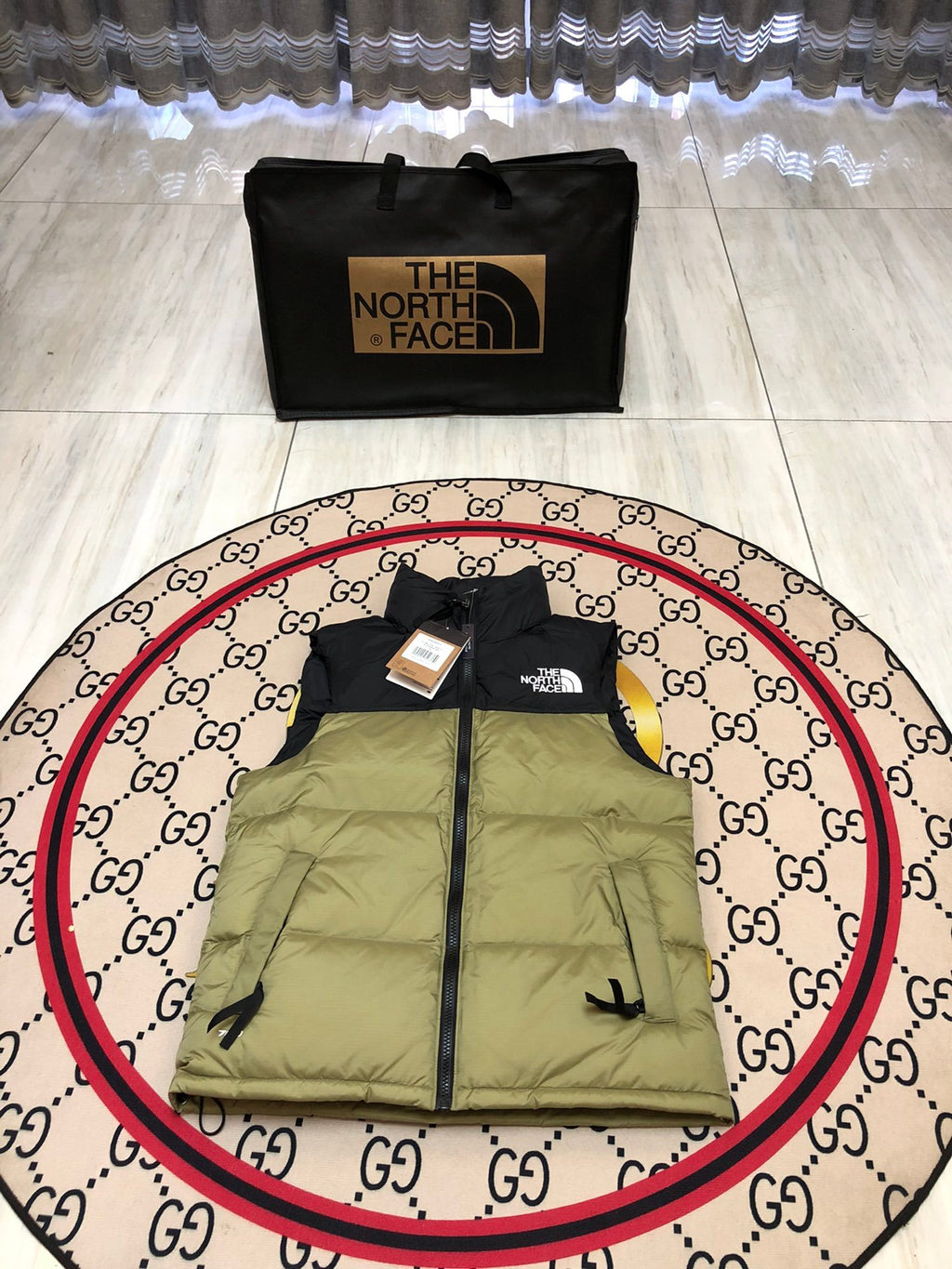 The North Face Olive Green & Black Colorblock Puffer Vest
