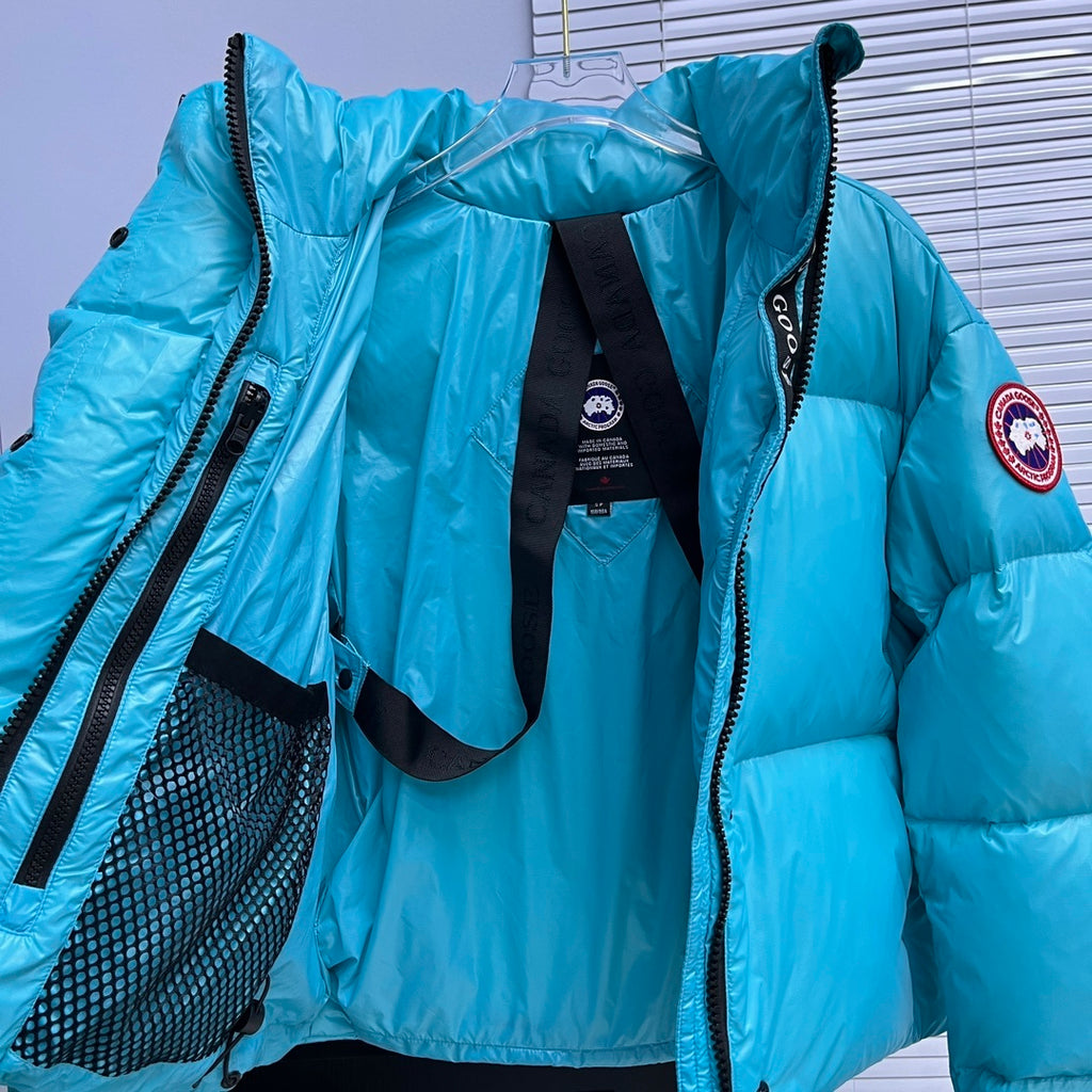 Canada Goose Silver Grey Glossy Puffer Jacket with Stand Collar