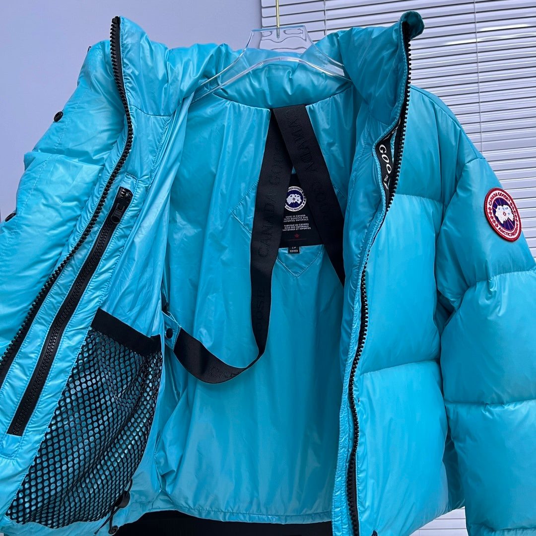 Canada Goose Silver Grey Glossy Puffer Jacket with Stand Collar