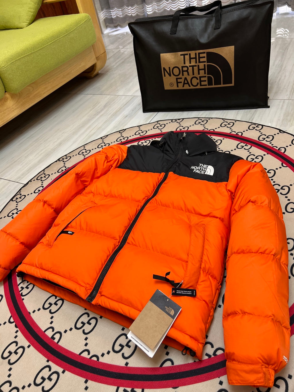 The North Face Men's Orange & Black Colorblock Puffer Jacket