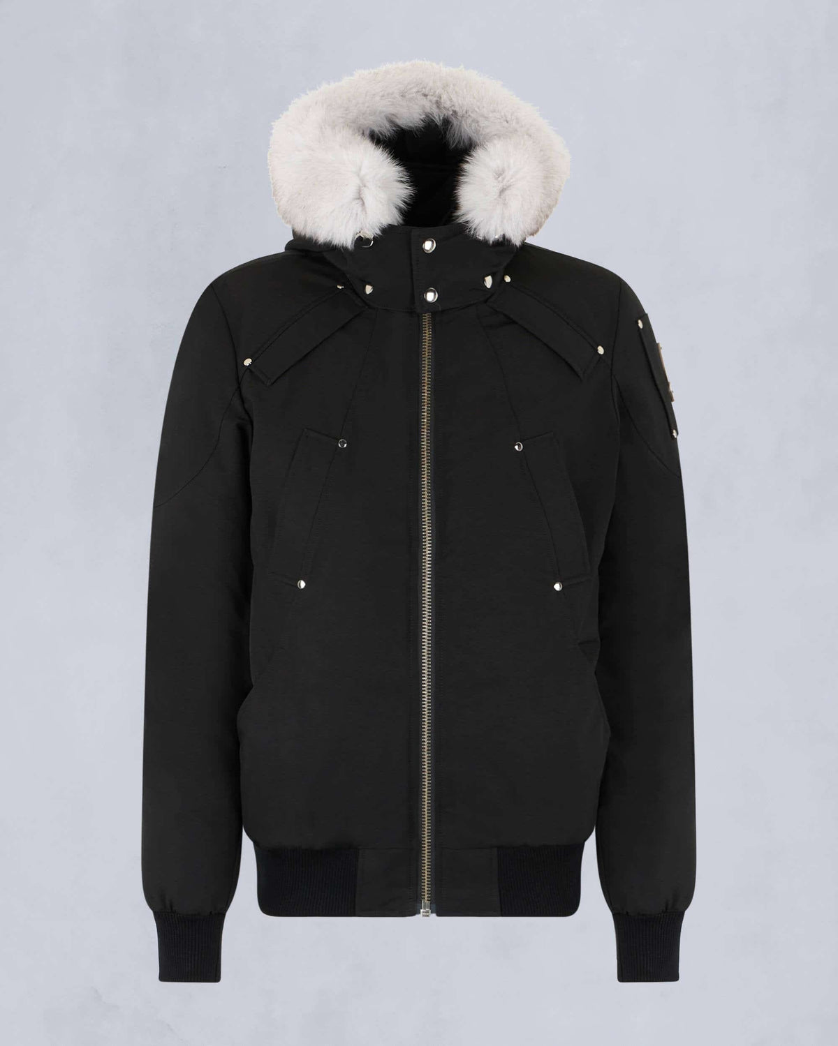 Black Hooded Bomber Jacket with White Textured Trim