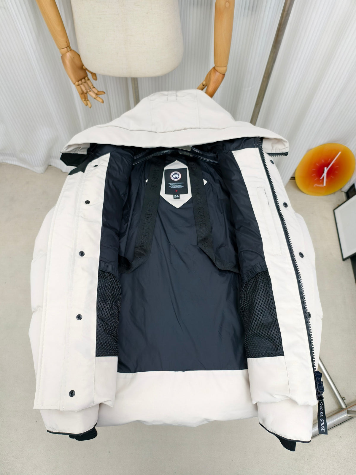 Canada Goose White Fur-Look Trim Hooded Puffer Jacket