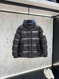 Moncler Black High-Collar Puffer Jacket with Blue Lining