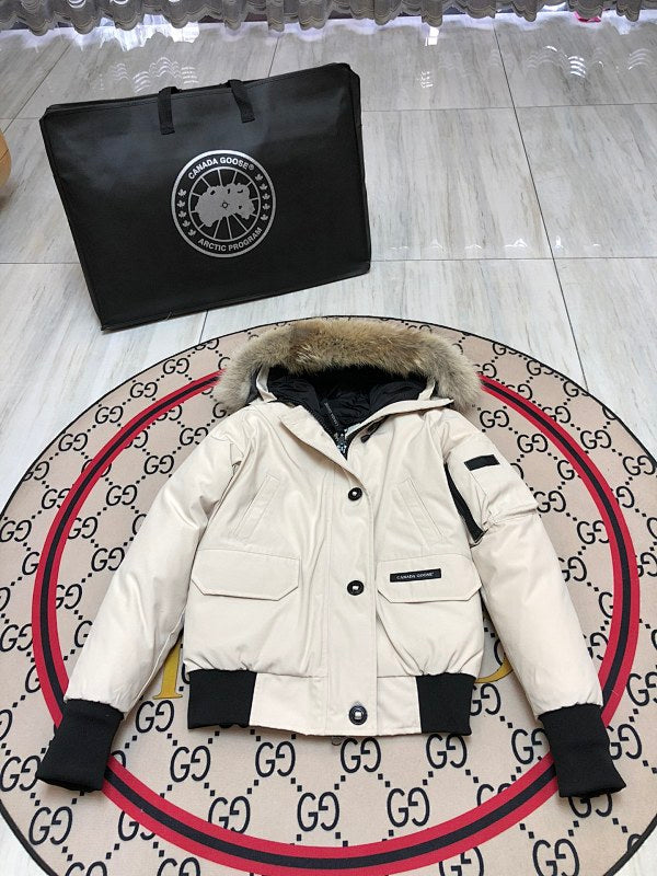 Canada Goose Black Button-Front Hooded Bomber Jacket
