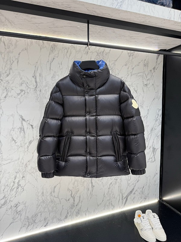 Moncler Black Blue-Lined Stand-Collar Puffer Jacket