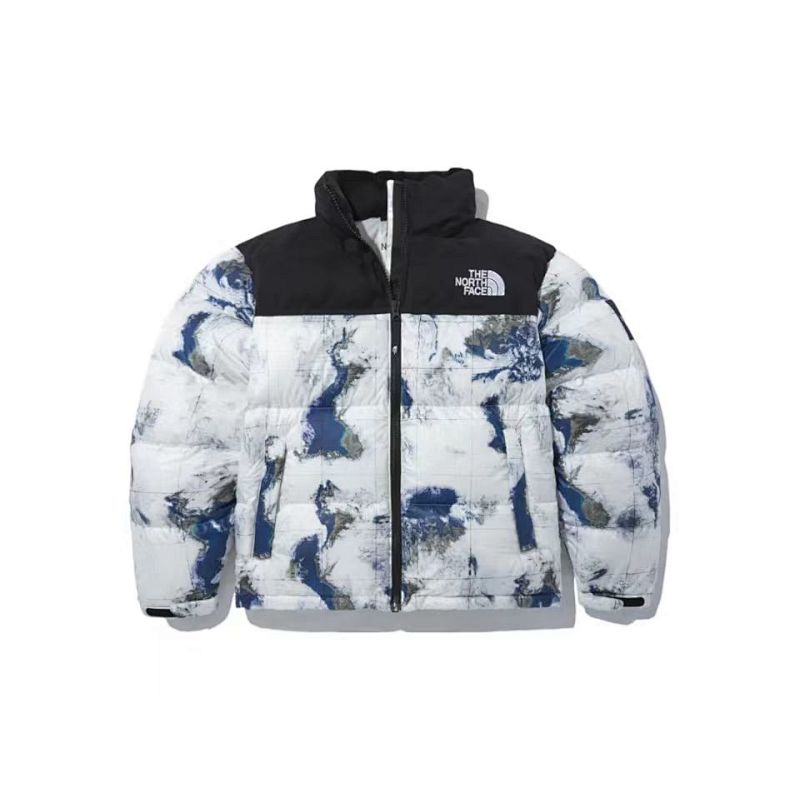The North Face White & Blue Abstract Print Puffer Jacket
