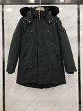 Moose Knuckles Black Hooded Parka with Textured Trim