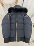 Moose Knuckles Charcoal Hooded Puffer Jacket with Gold-Tone Details