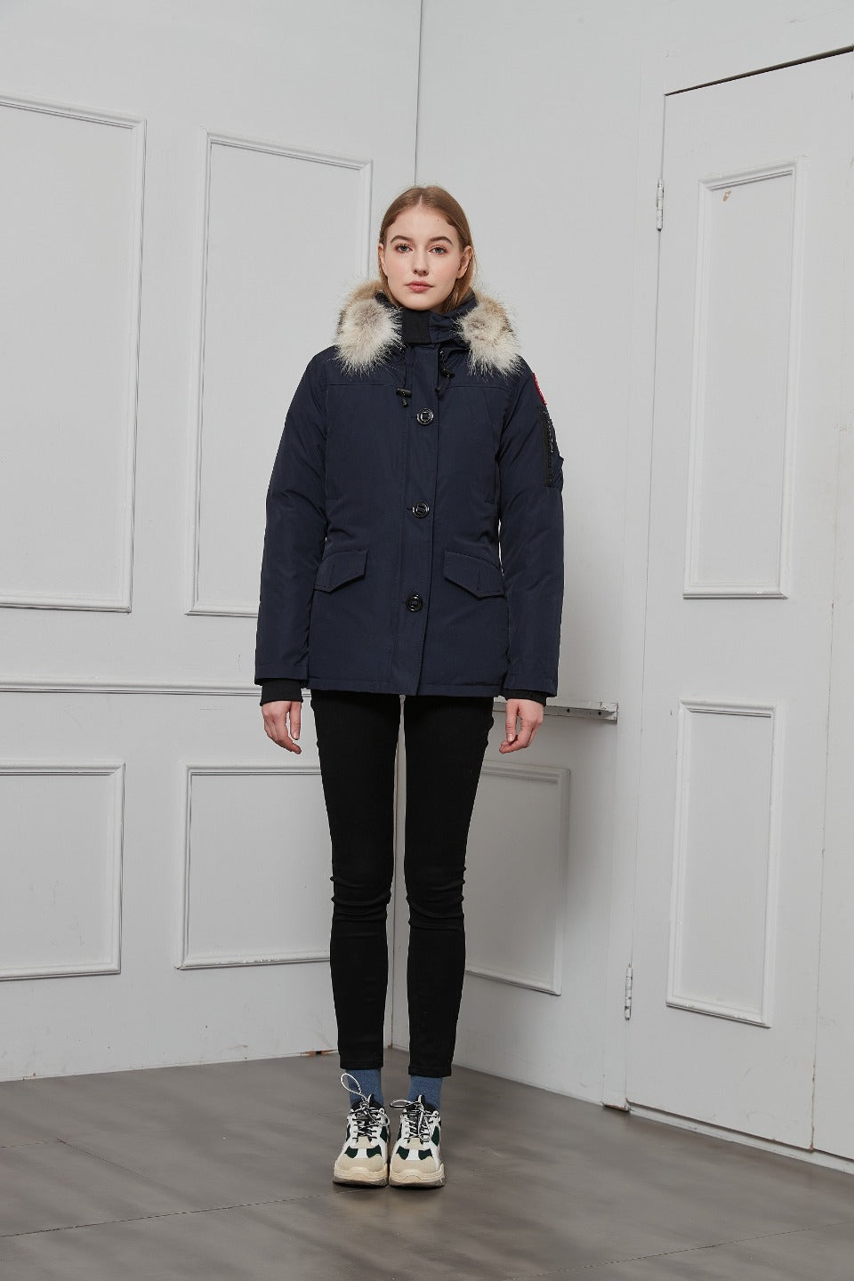 Canada Goose Button-Front Hooded Parka with Textured Trim