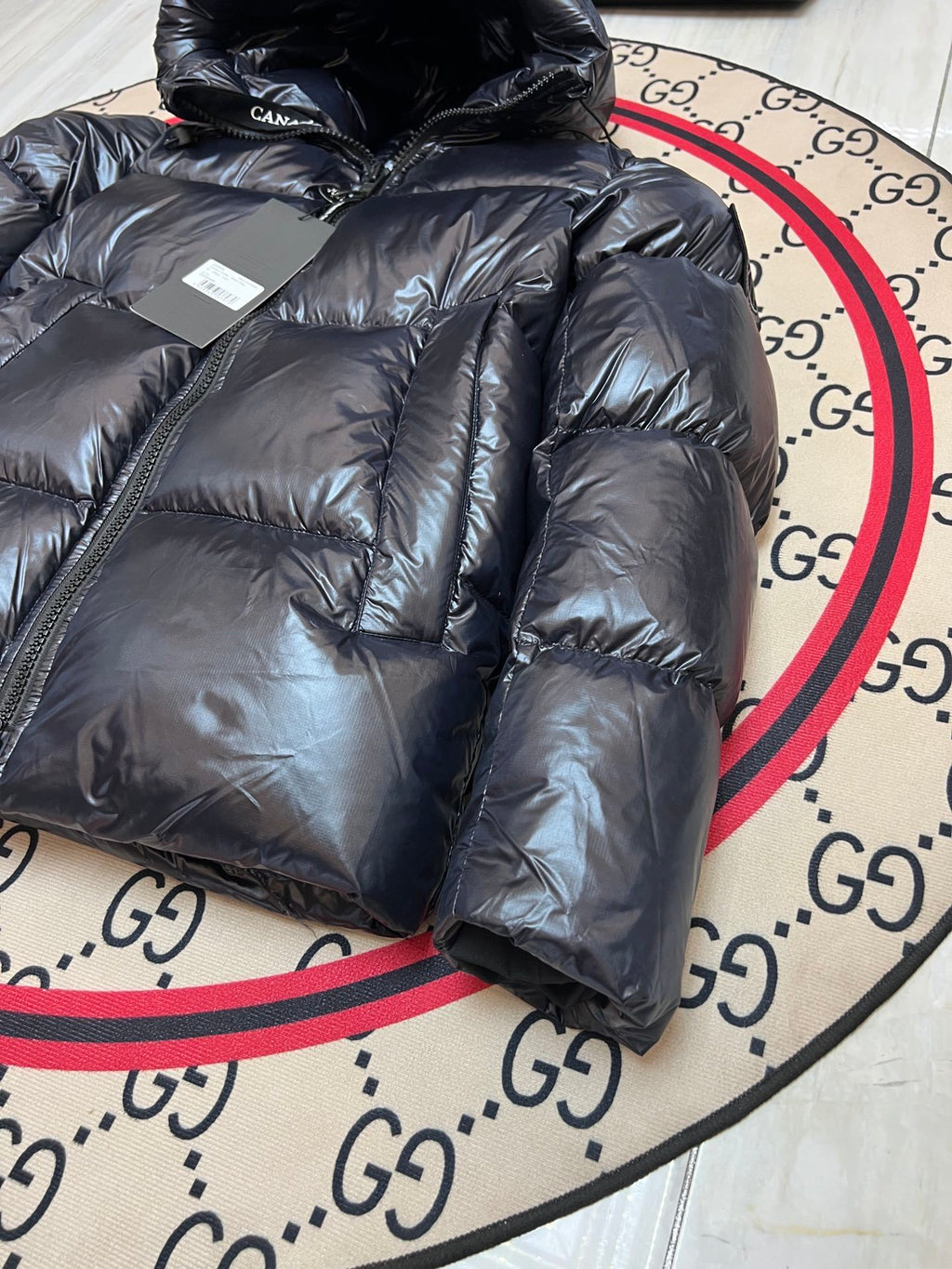 Glossy Black Hooded Puffer Jacket