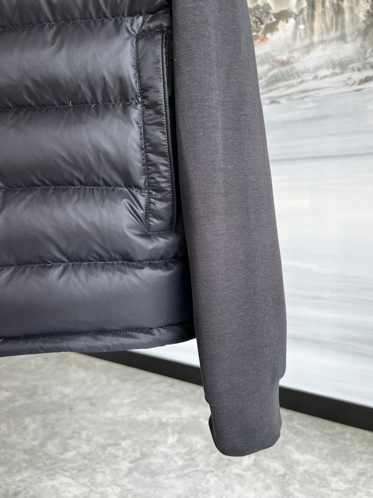 Moncler Black & White Stripe Quilted-Front Hooded Jacket