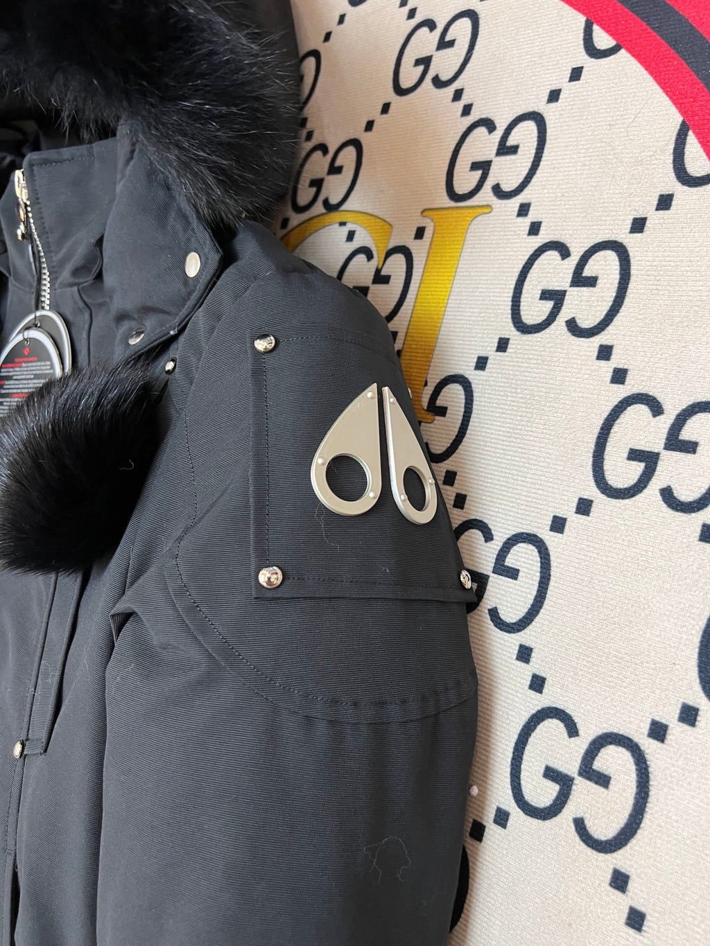 Moose Knuckles Black Pom-Pom Hooded Bomber Jacket