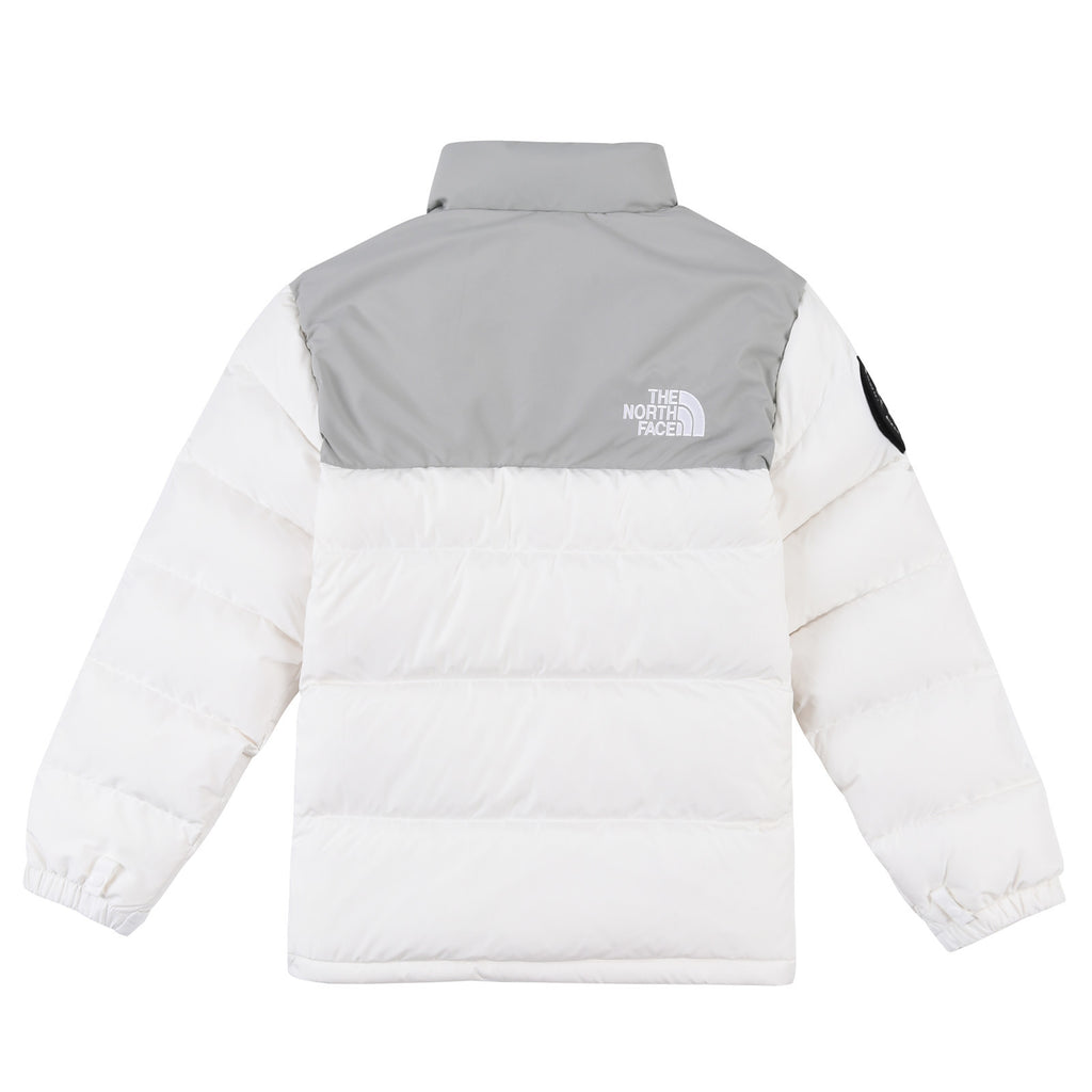 The North Face White and Gray Colorblock Puffer Jacket
