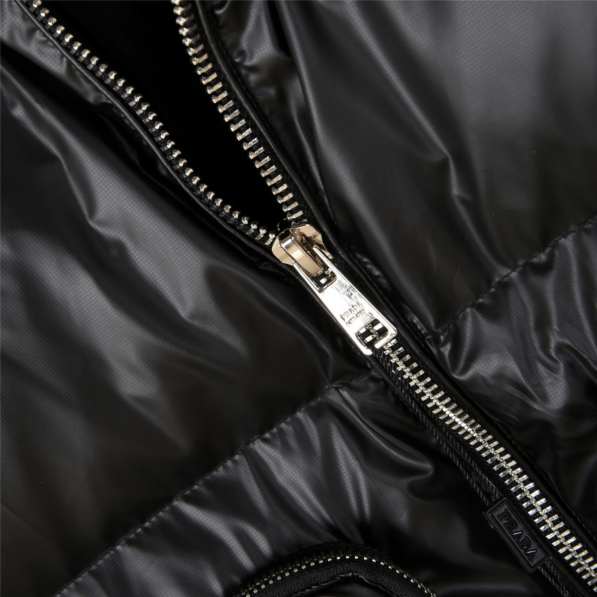 Prada Black Glossy Stand-Collar Puffer Jacket