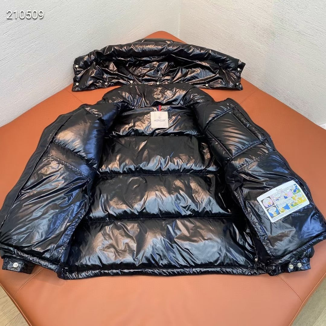 Moncler Black Glossy Hooded Puffer Jacket