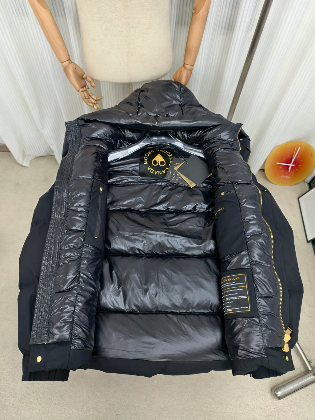 Moose Knuckles Black Hooded Jacket with Gold-Tone Hardware
