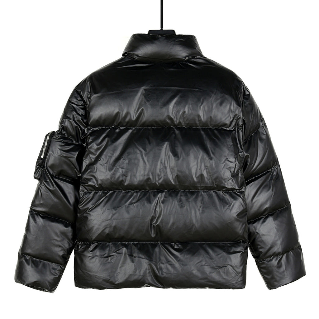 Prada Black Glossy Stand-Collar Puffer Jacket