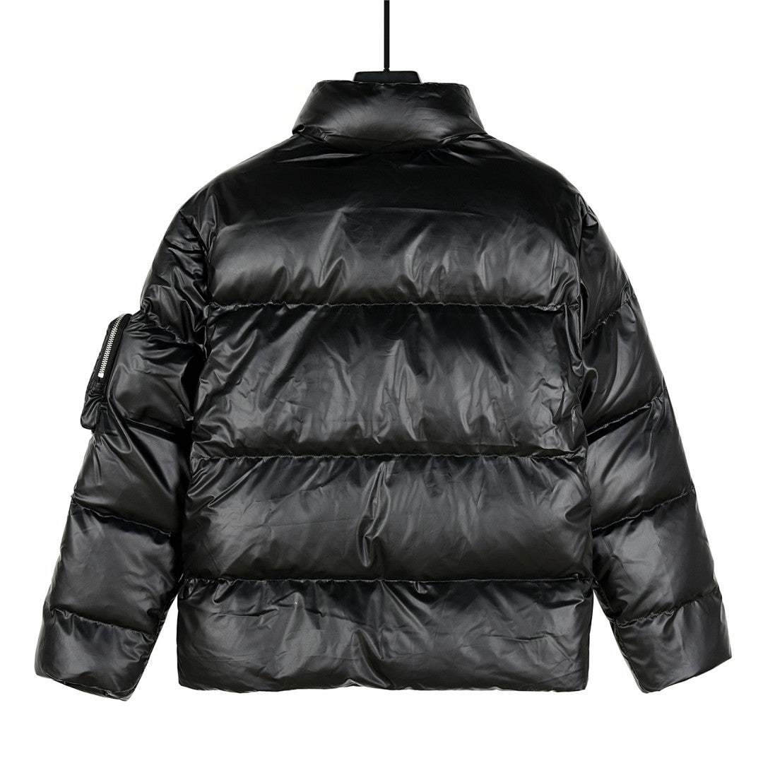 Prada Black Glossy Stand-Collar Puffer Jacket