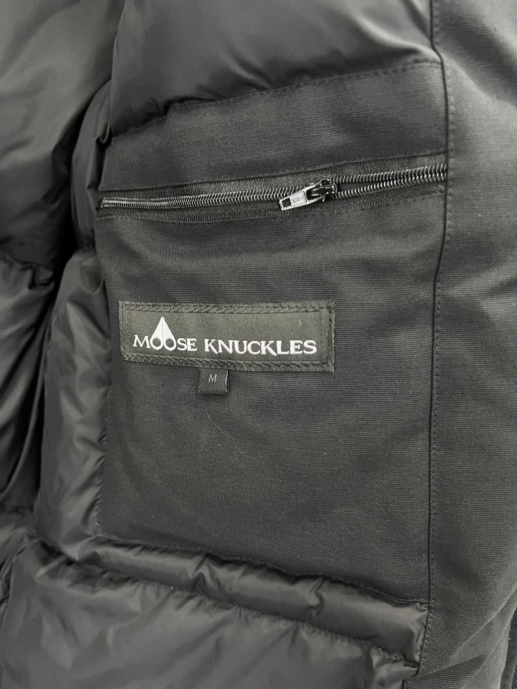 Moose Knuckles Black Hooded Parka with Textured Trim