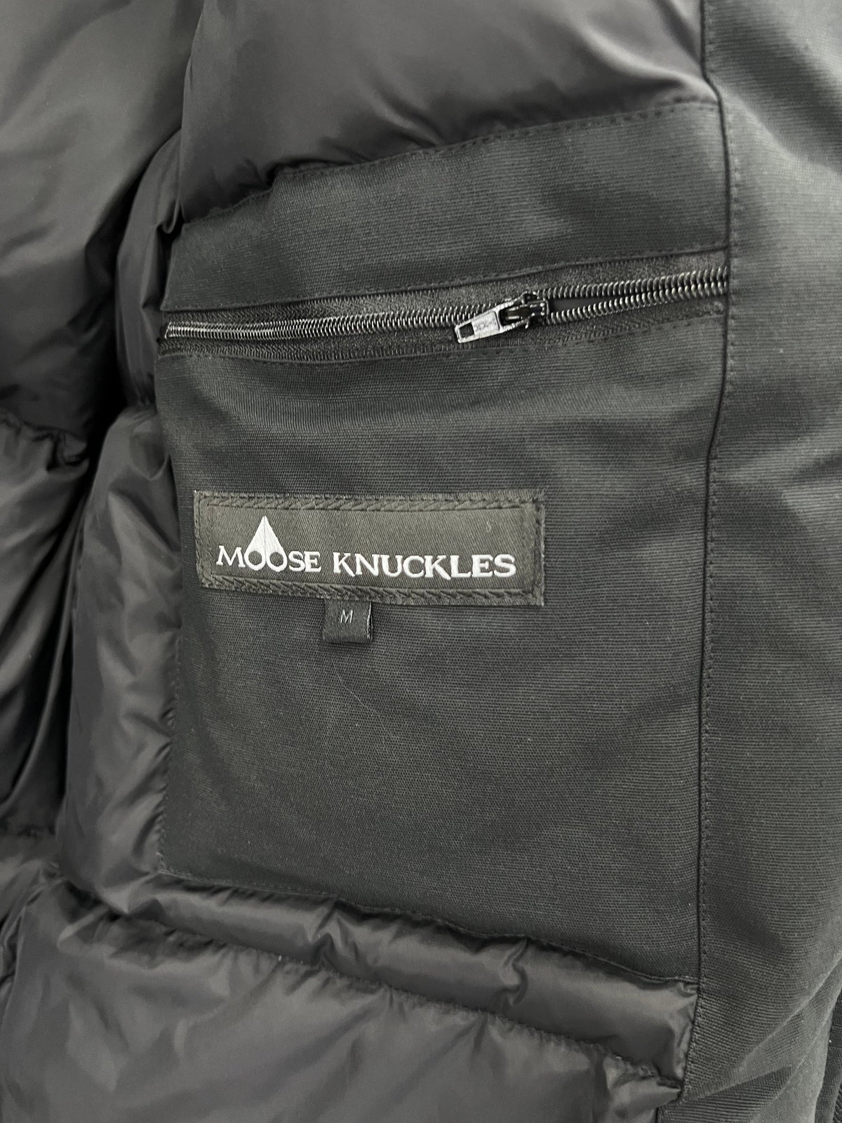 Moose Knuckles Black Hooded Parka with Textured Trim