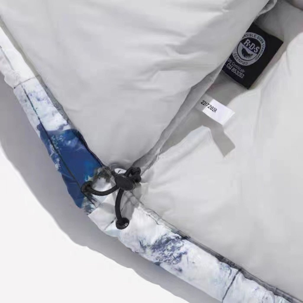The North Face White & Blue Abstract Print Puffer Jacket