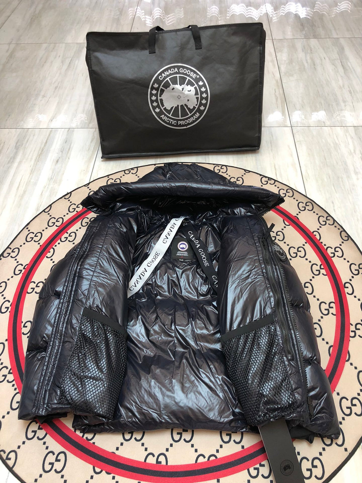 Glossy Black Hooded Puffer Jacket