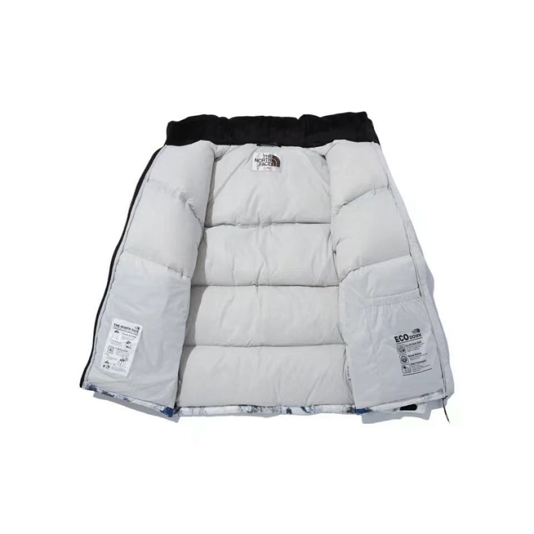 The North Face White & Blue Abstract Print Puffer Jacket