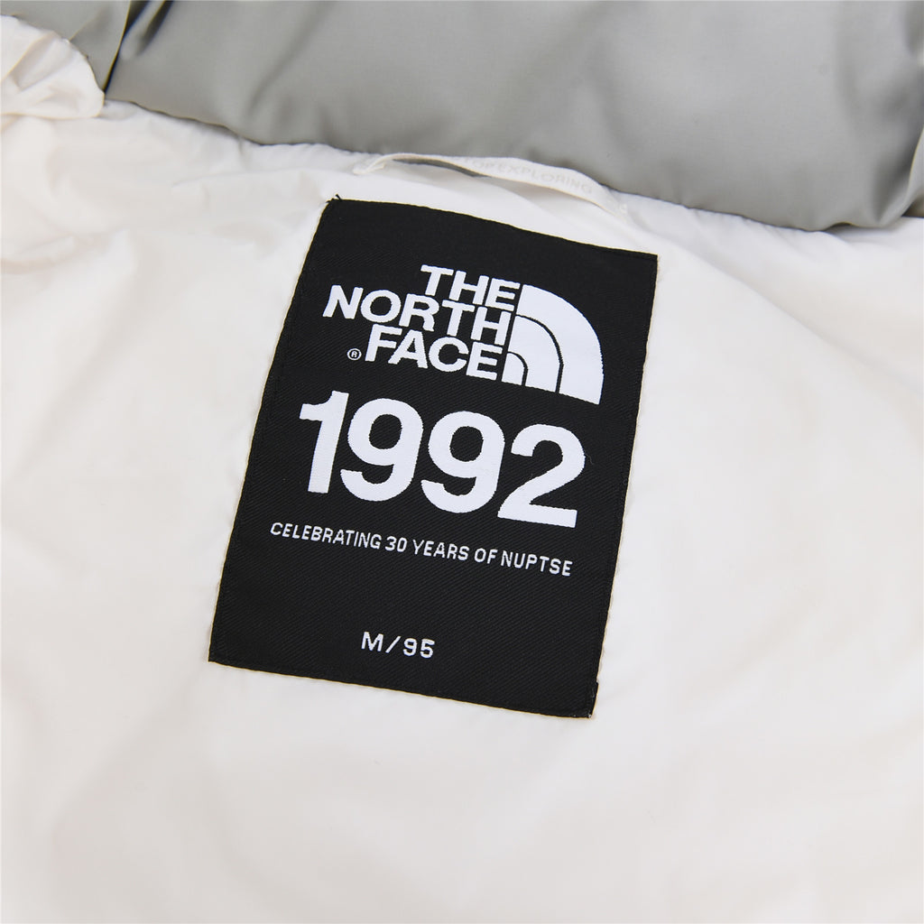 The North Face White and Gray Colorblock Puffer Jacket