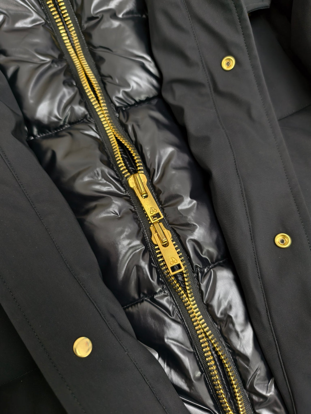 Moose Knuckles Black Hooded Jacket with Gold-Tone Hardware