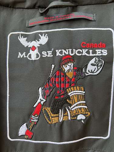 Moose Knuckles Charcoal Hooded Parka with Grey Textured Trim