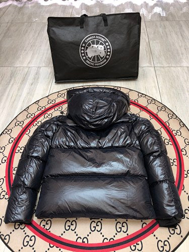 Glossy Black Hooded Puffer Jacket