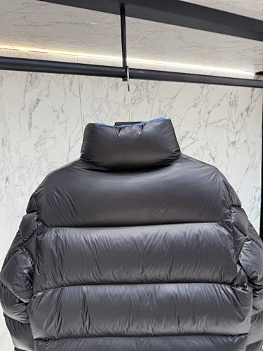 Moncler Black High-Collar Puffer Jacket with Blue Lining