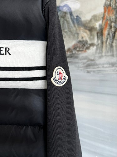 Moncler Black & White Stripe Quilted-Front Hooded Jacket