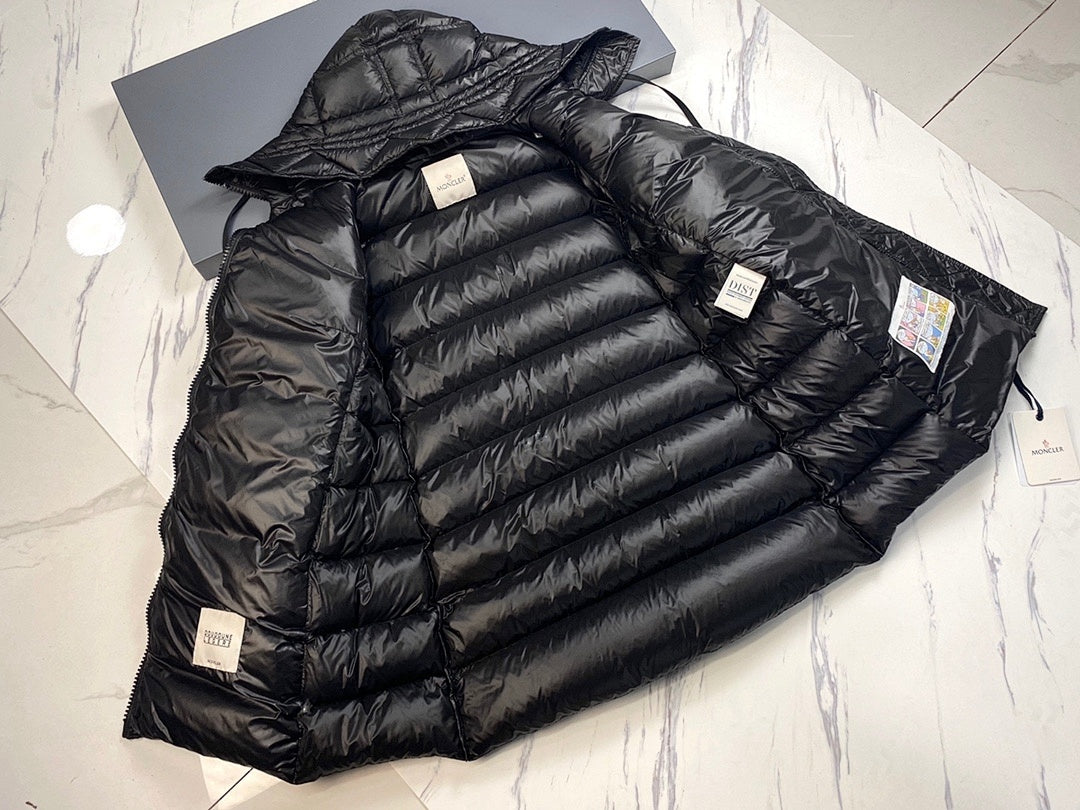 Moncler Black Glossy Long Hooded Puffer Coat