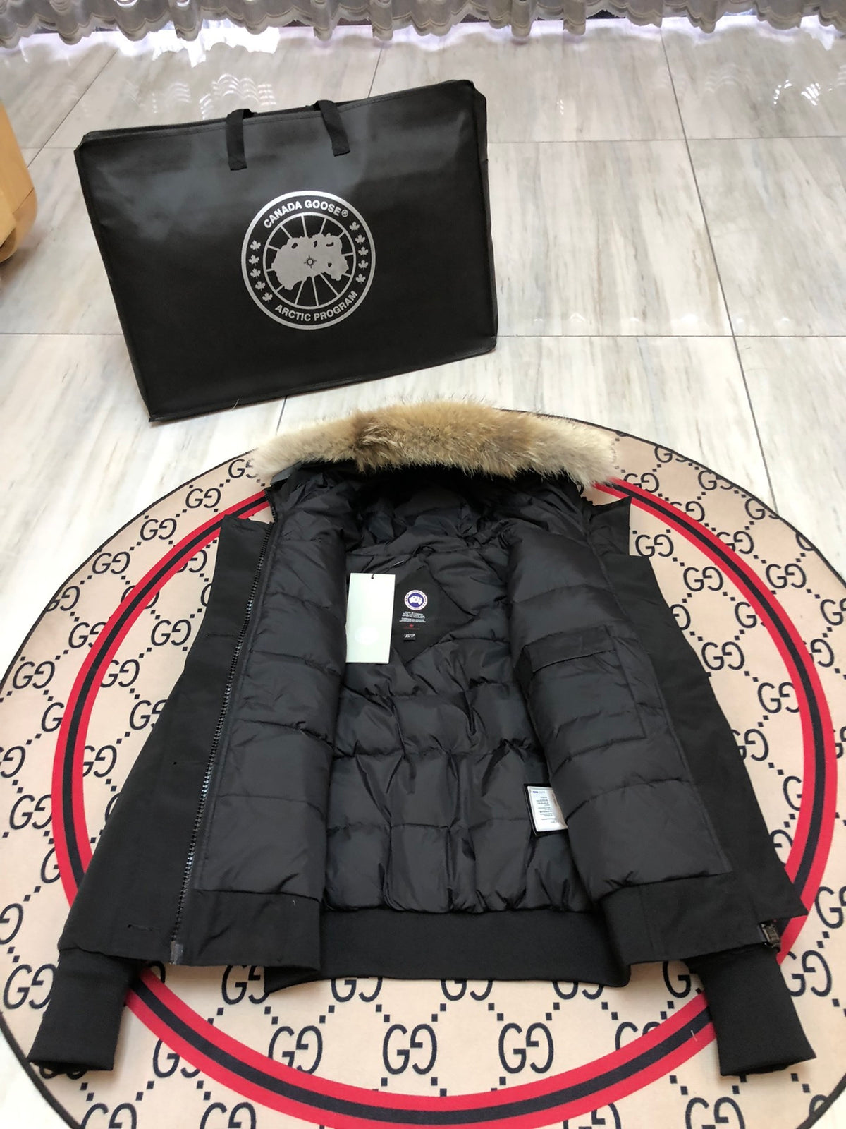 Canada Goose Black Button-Front Hooded Bomber Jacket