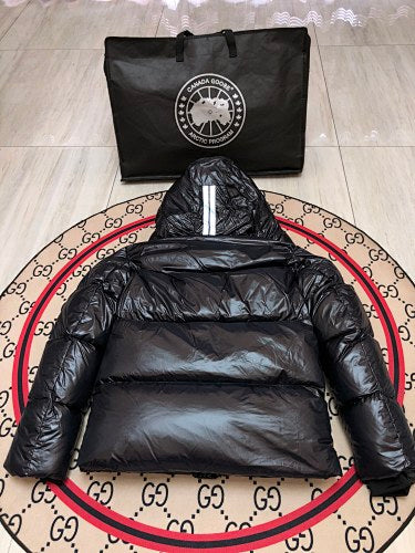 Glossy Black Hooded Puffer Jacket