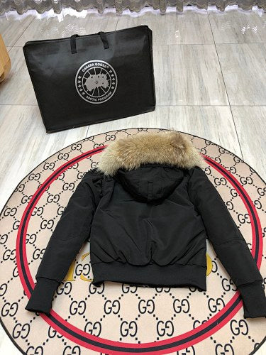 Canada Goose Black Button-Front Hooded Bomber Jacket