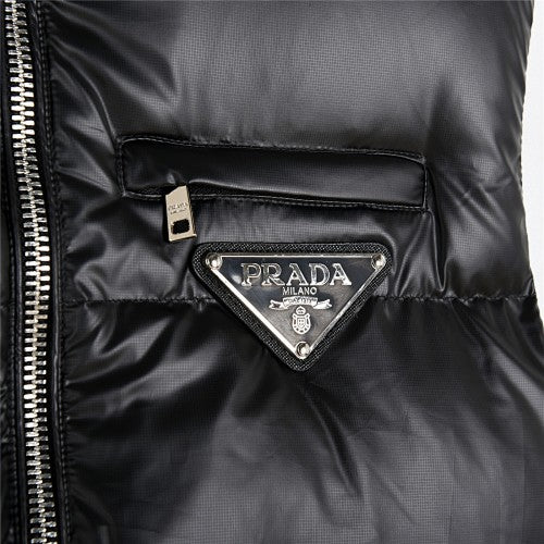 Prada Black Glossy Stand-Collar Puffer Vest