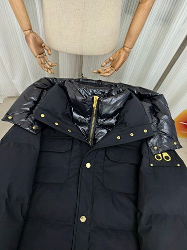 Moose Knuckles Black Hooded Jacket with Gold-Tone Hardware