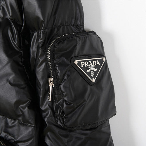Prada Black Glossy Stand-Collar Puffer Jacket
