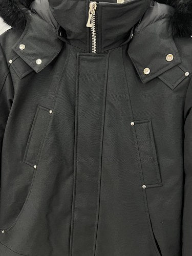 Moose Knuckles Black Hooded Parka with Textured Trim