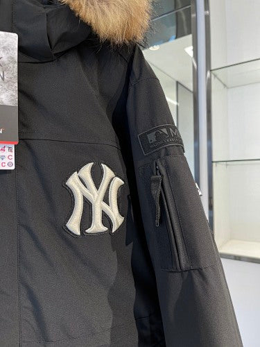 MLB NY Logo Black Hooded Parka with Plush-Look Trim