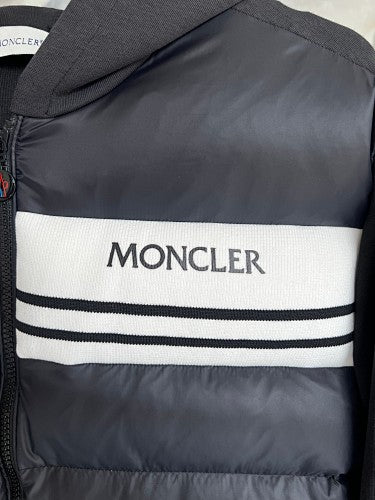 Moncler Black & White Stripe Quilted-Front Hooded Jacket