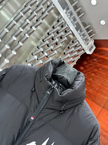 Moncler Black High-Collar Puffer Jacket with Graphic Back Print
