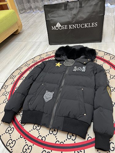 Moose Knuckles Graphic Hooded Puffer Jacket with Textured Trim