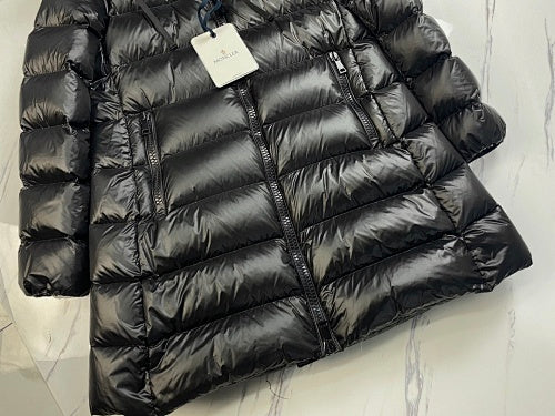 Moncler Black Glossy Long Hooded Puffer Coat