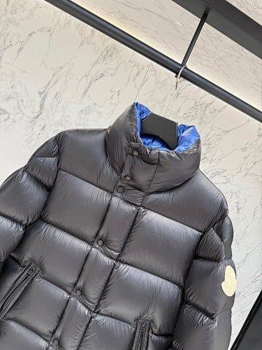 Moncler Black High-Collar Puffer Jacket with Blue Lining