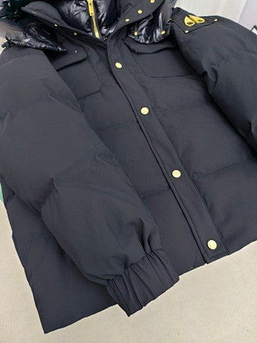Moose Knuckles Black Hooded Jacket with Gold-Tone Hardware