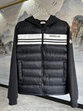 Moncler Black & White Stripe Quilted-Front Hooded Jacket